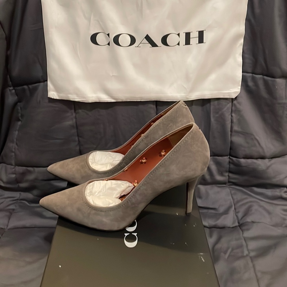 Coach Waverly 85mm Grey Suede Pumps 7.5B